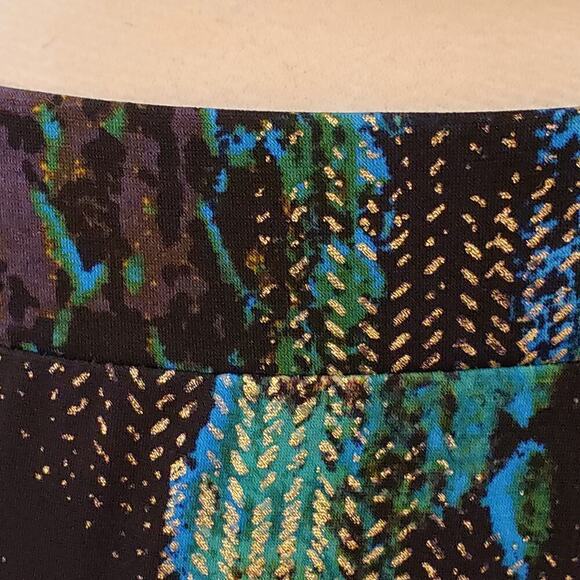 Kasper Skirt Woman Plus Size Teal Gold Metalic  Elastic Waist A-Line Stretch - Picture 3 of 9